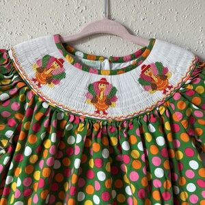 Petit Palace Girls 4 Thanksgiving Turkey Smocked Multicolor Polka Dot Dress